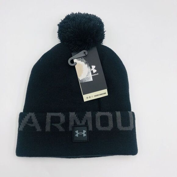 Brand New Under Armour Men's Halftime Fleece Pom Black Beanie Winter Beanie‎ - Picture 1 of 5